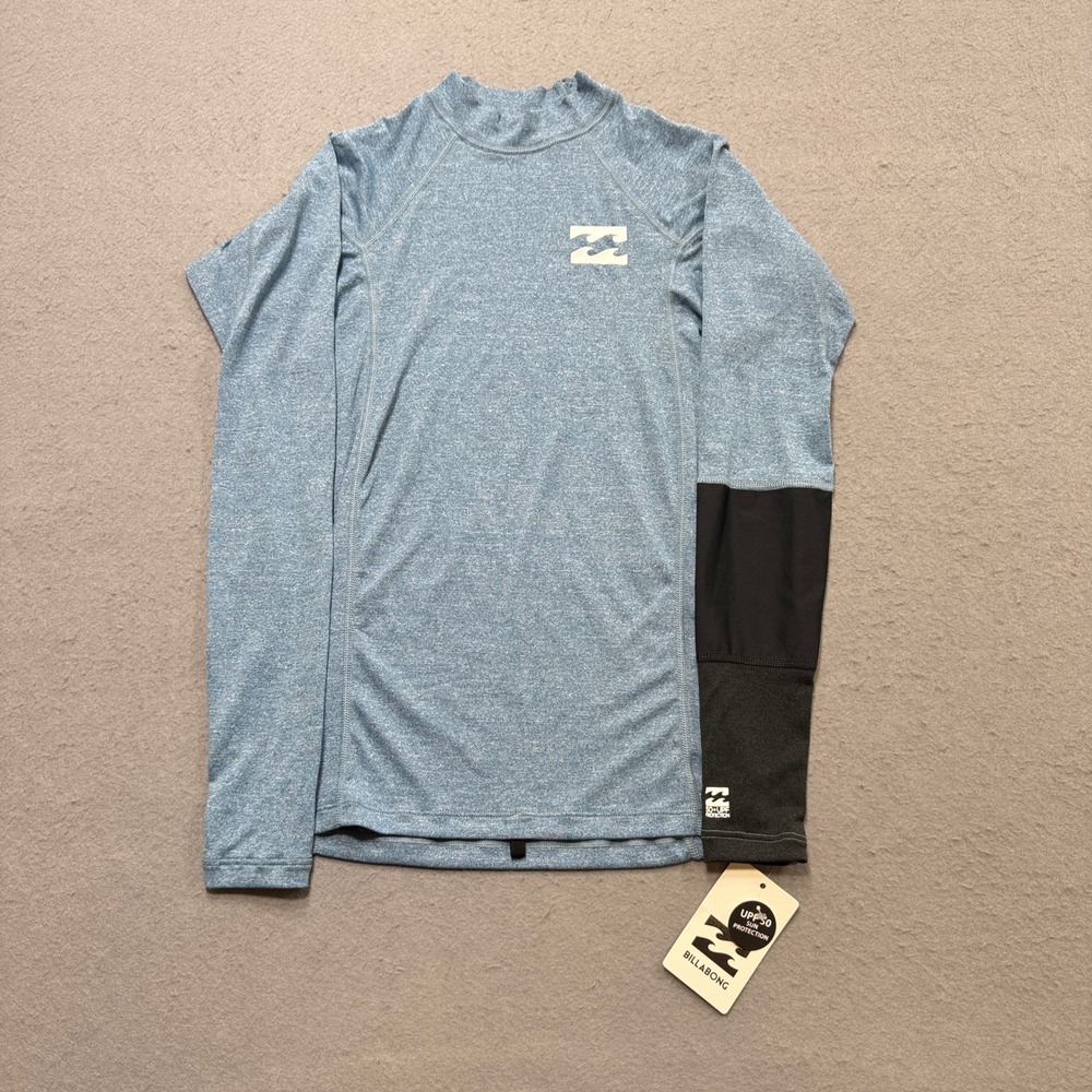 NEW Billabong Rash Guard Men's Small Blue Long Sleeve UPF 50+ Swim Surfer Beach
